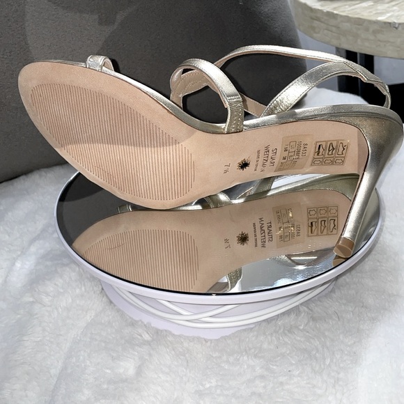 STUART WEITZMAN Womens Gold Slingback Soiree 100 Stiletto Heeled Sandal 7 M - Picture 4 of 10